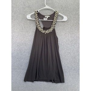 Faquette Women's Blouse Sleeveless Beaded Pearls Size 2 Trapeze Racerbck Gray